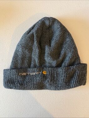 Carhartt Charcoal Knit Cuffed Beanie with Yellow Logo Size: OS